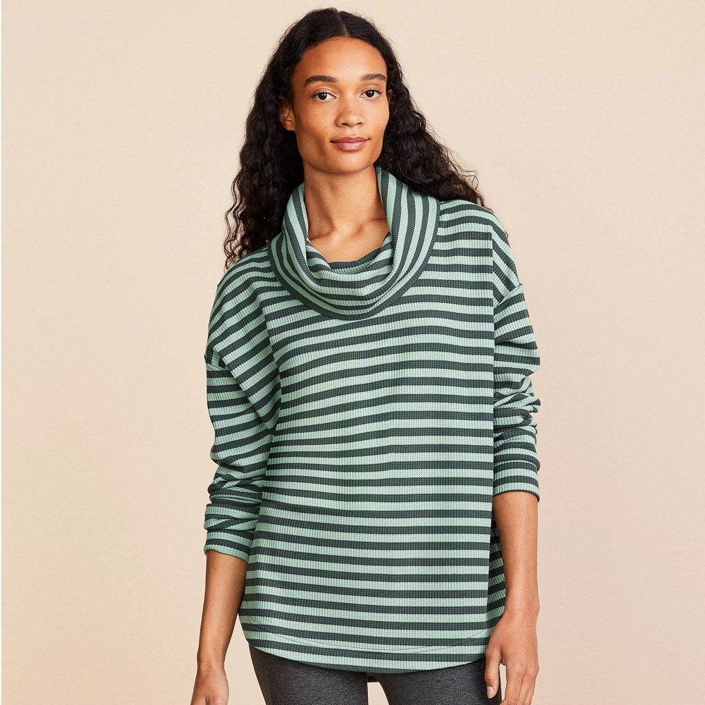 Lou & Grey Stripe Brushed Wafflestitch Cowl Tunic Top - Size Small